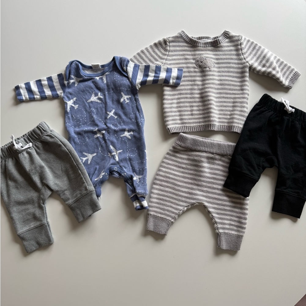 Blue and Gray Airplane Print Baby One Piece